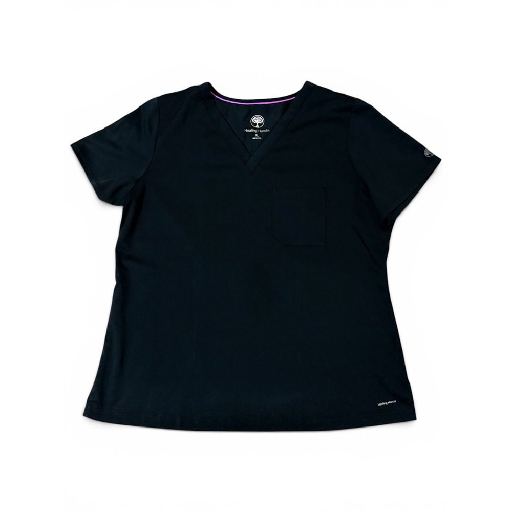 Healing Hands Purple Label Jada Black V-Neck Scrub Top Womens Size-XL Pocket